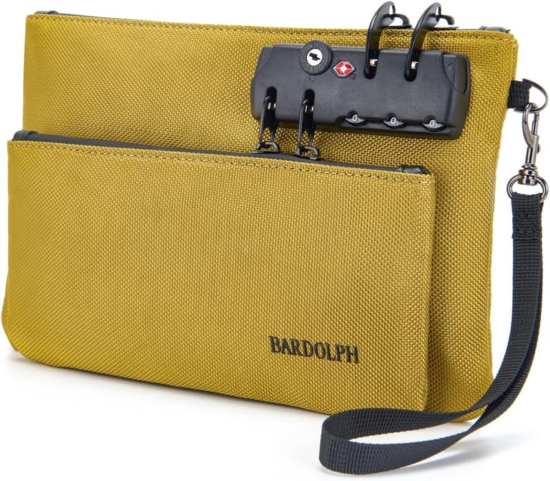 BARDOLPH Money Bag with Lock, Double layer Men & Women's Locking Accessories Pouch, BankBag,CashBag with Lock and Zipper NotaryBag with Lock (Yellow) - Image 1